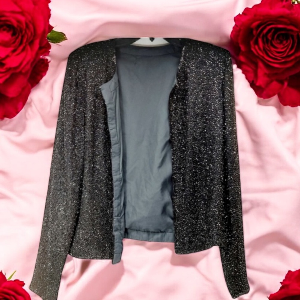 * Sean collection large long sleeve beaded silk cardigan jacket shoulder pads